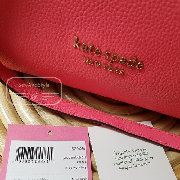 PEACH MELBA ZEE ZEE LARGE WORK TOTE PERFECT FOR A LAPTOP KATE SPADE BRAND NEW - Picture 3 of 10